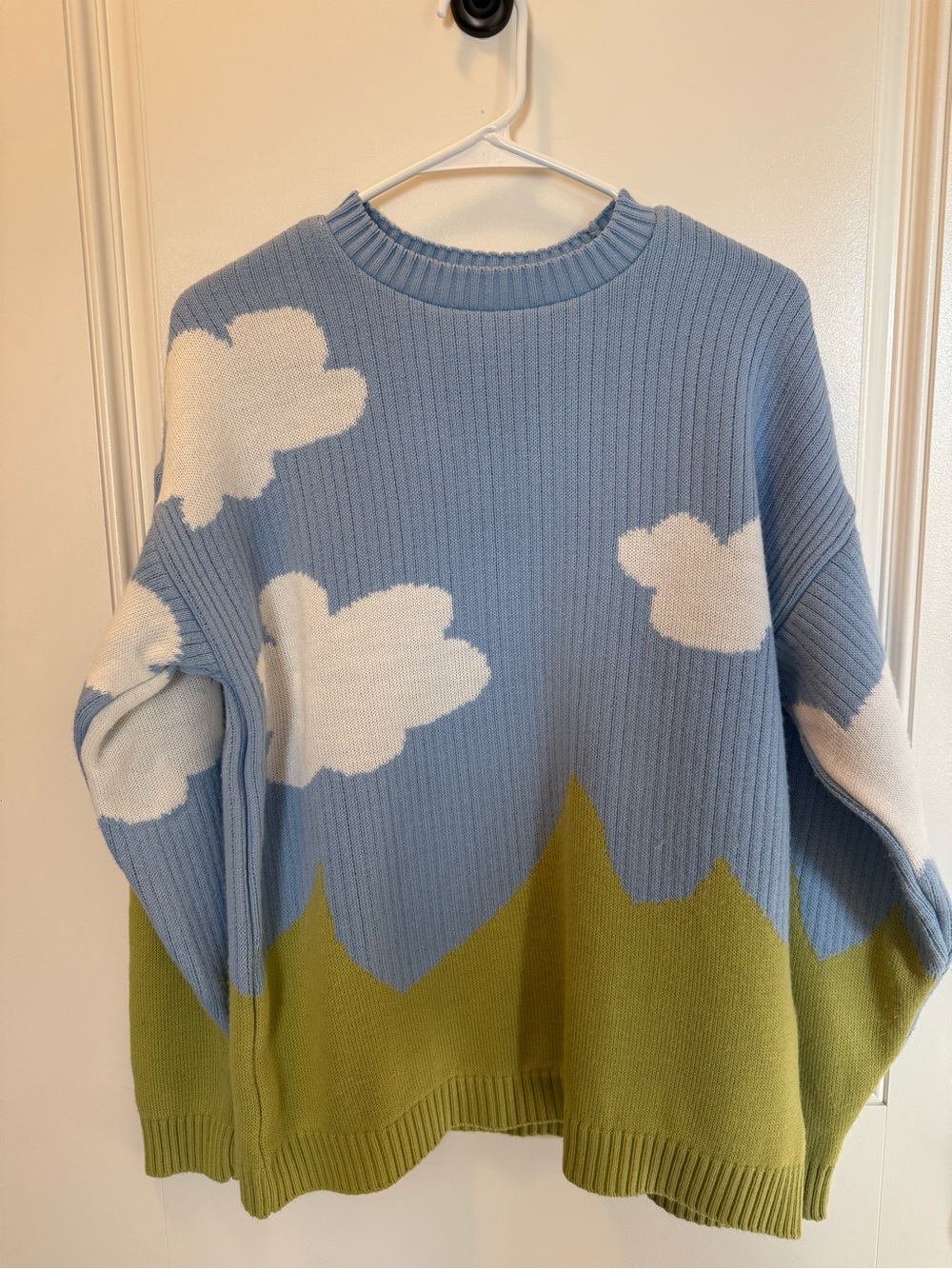 ASOS DESIGN XS Oversized Cloud Landscape Sweater Blue Green Scenic Knit